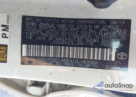 2020 Toyota Corolla Se from USA, damaged, VIN JTDS4RCE3LJ041178